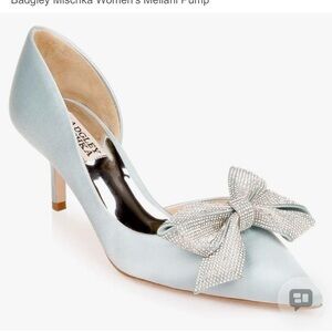 Badgley Mischka Pale Blue Satin Pump with Crystal Bow